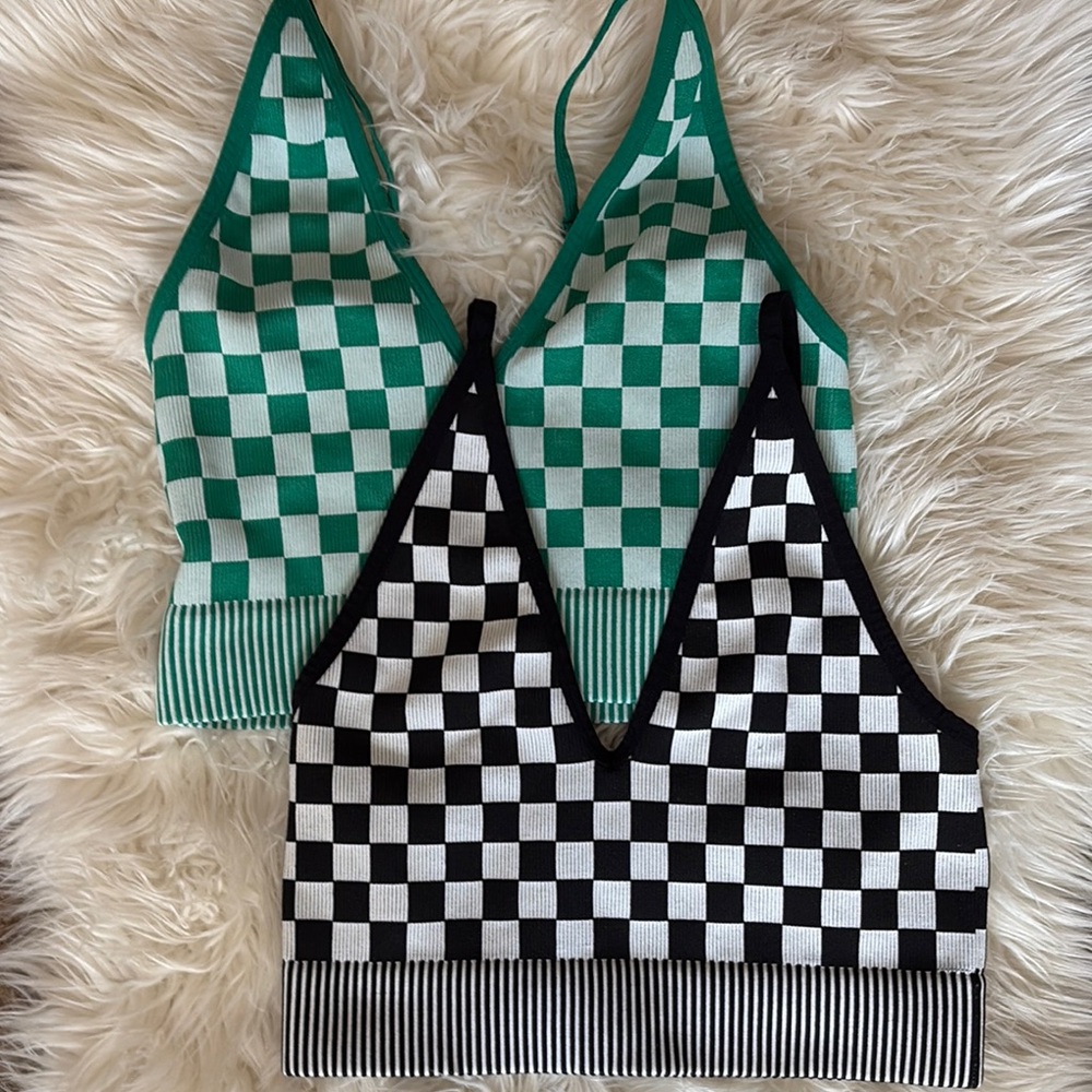 Checkered Green and Black Tops